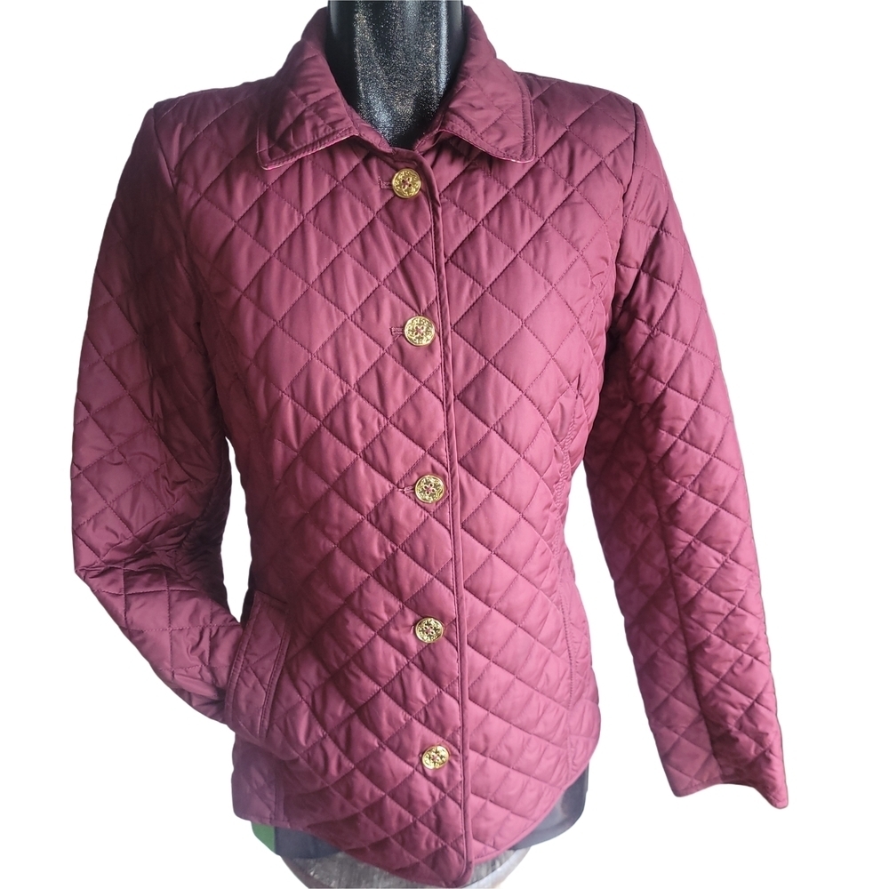 Burgundy Quilted Lightweight Spring Fall Button Up Jacket Size S